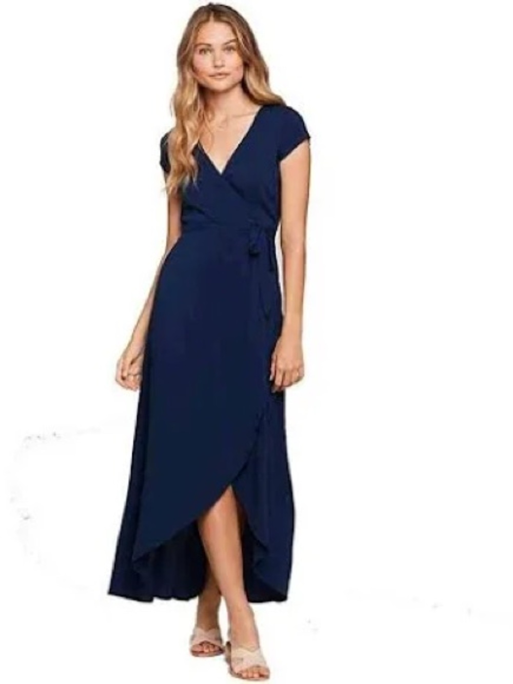 L*Space Goa Midnight Blue Cap Sleeves Wrap Maxi Dress Size XS